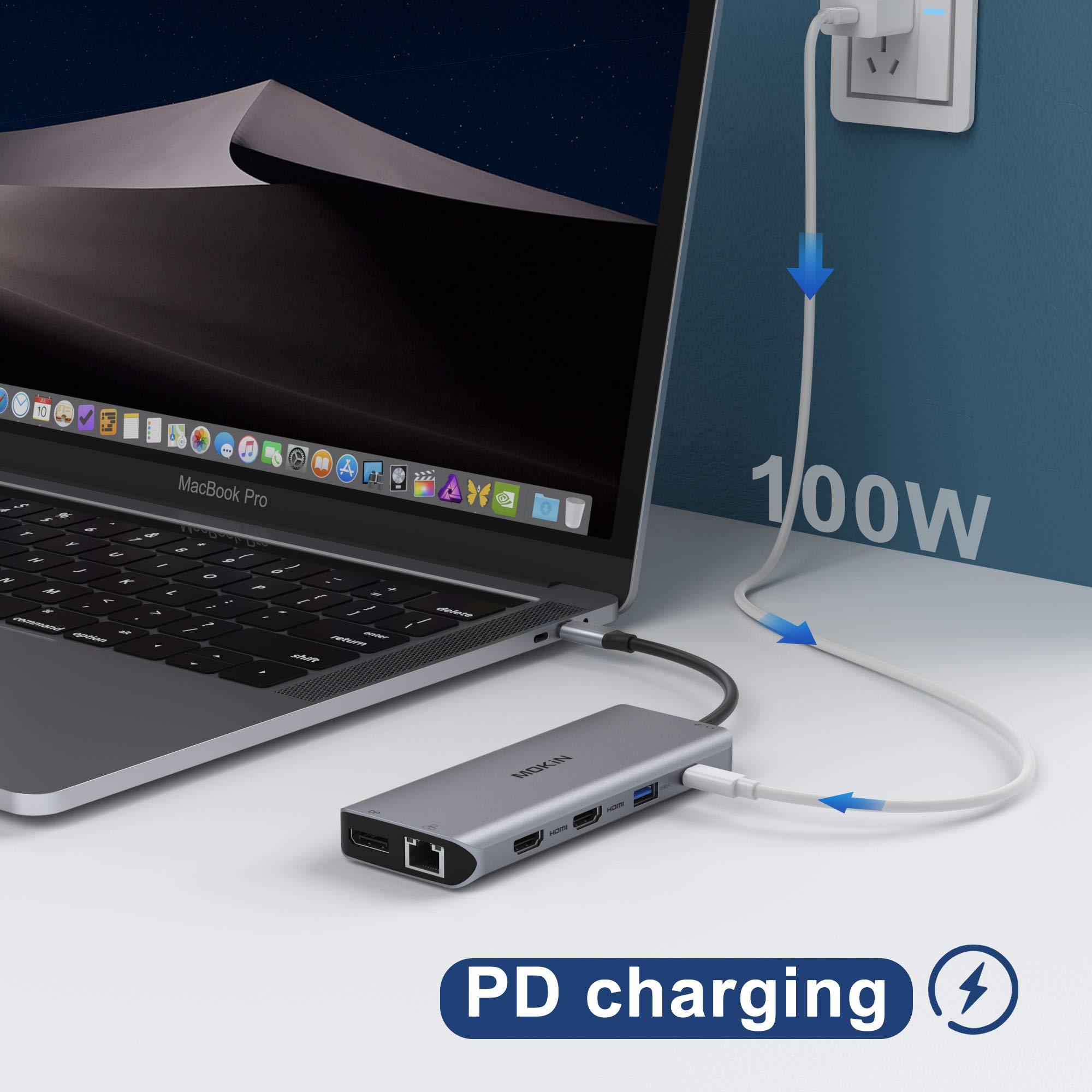 MOKiN USB C Docking Station Dual Monitors 13 in 1 Triple Display USB C Hub for Windows with Dual HDMI 4K, DP, PD Charger, Gigabit Ethernet, 5 USB Ports, SD/TF Card Reader, Mic/Audio for Lenovo HP Dell XPS