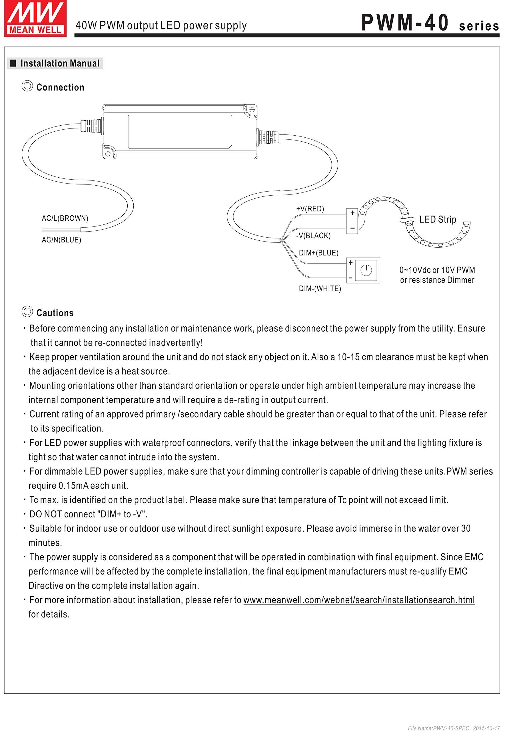 MEAN WELL MW Mean Well PWM-40-48 48V 0.84A 40W PWM Output LED Power Supply with PFC
