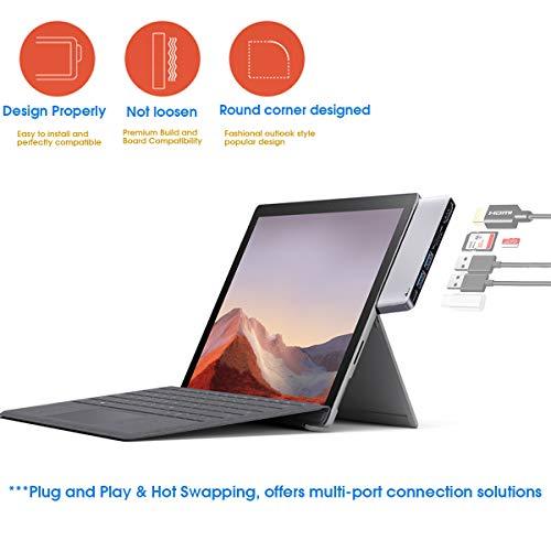 1ASALL Surface Pro 7 Hub Docking Station, 1ASALL USB C Hub Adapter for Surface Pro 7, USB A and USB C Port Converter with 4K HDMI, SD/TF Card Reader, USB-C 5Gbps Data Port, and 2 USB 3.0 Ports. (Silver)