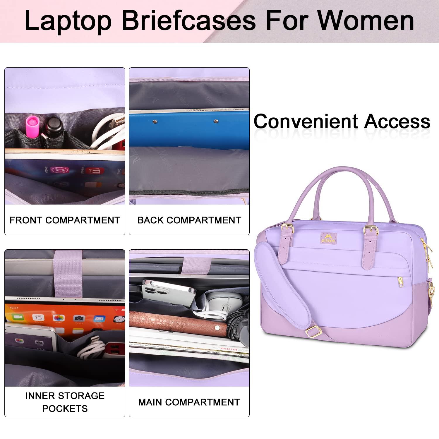 MATEIN Laptop Bag for Women, 15.6 inch Slim Computer Briefcase Sleeve Case, Lightweight Cute Girly Messenger Shoulder Carrying Work Bag with Rfid Pocket, Water-resistant Cute Purple Gift for Women, Nurse