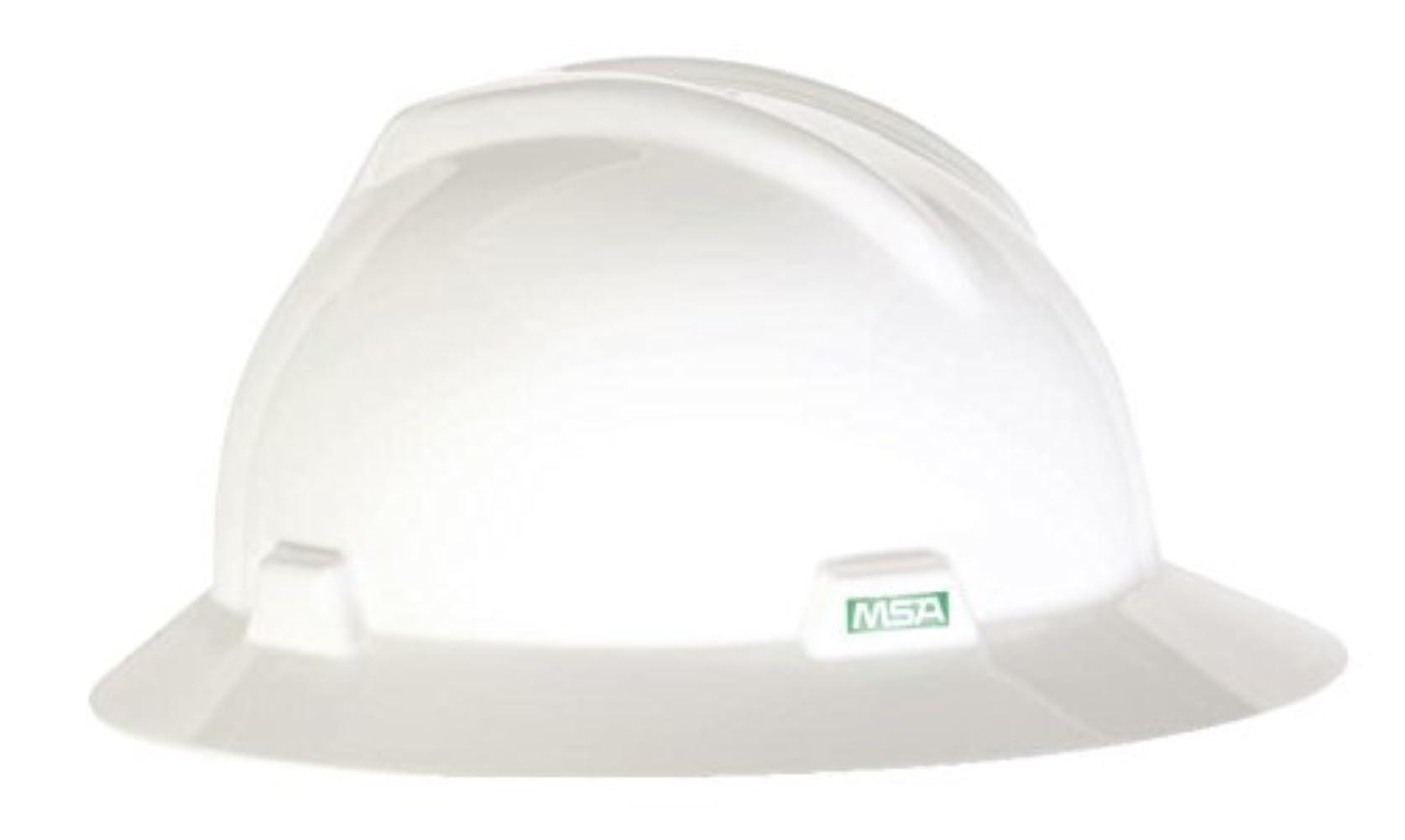 MSA MSA 10058321 V-Gard Full-Brim Hard Hat With 1-Touch Suspension | Polyethylene Shell, Superior Impact Protection, Self Adjusting Crown Straps - Standard Size in White