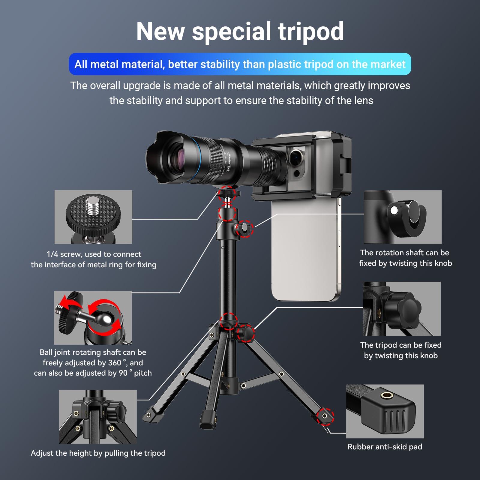 APEXEL Apexel 10 in 1 Phone Camera Lens Kit Wide Angle/Macro/Fisheye/Telephoto/CPL/Flow/Radial/Star Filter/Kaleidoscope Lens for iPhone and Most Phone Black