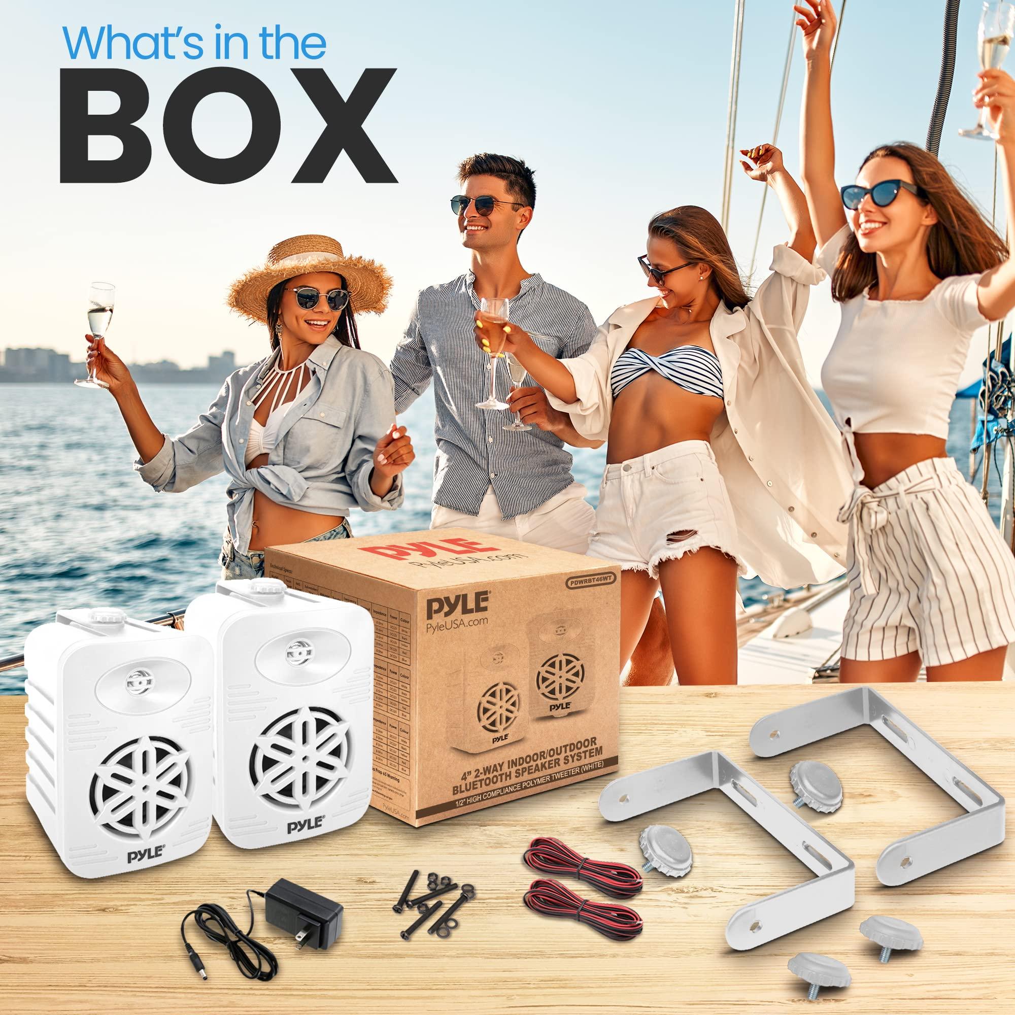 Pyle Jovial PlyeUSa Bluetooth Indoor Outdoor Speakers Pair-300 Watt Dual Waterproof 4 2-Way Full Range Speaker System w/1/2 High Compliance Polymer Tweeter-Home,Boat,Marine,Deck(White)(PDWRBT46WT)