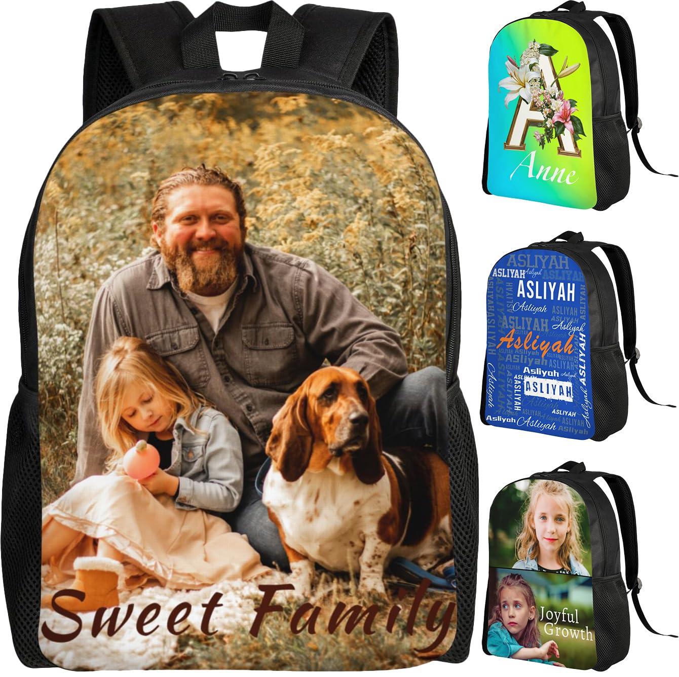 Boneker Boneker Custom Backpack Personalized Backpack with 1-9 Photo Customize Your Image Text Name Logo Waterproof Laptop Bag (1 Photo)