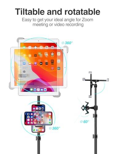 elitehood elitehood iPad Tripod Stand, Aluminum Alloy iPad Stand, 360 Rotation Adjustable Height iPad Stand Holder for Floor, Universal Compatible with iPad Mini, iPad Air, iPad and All 7.9-11 Inch Tablet