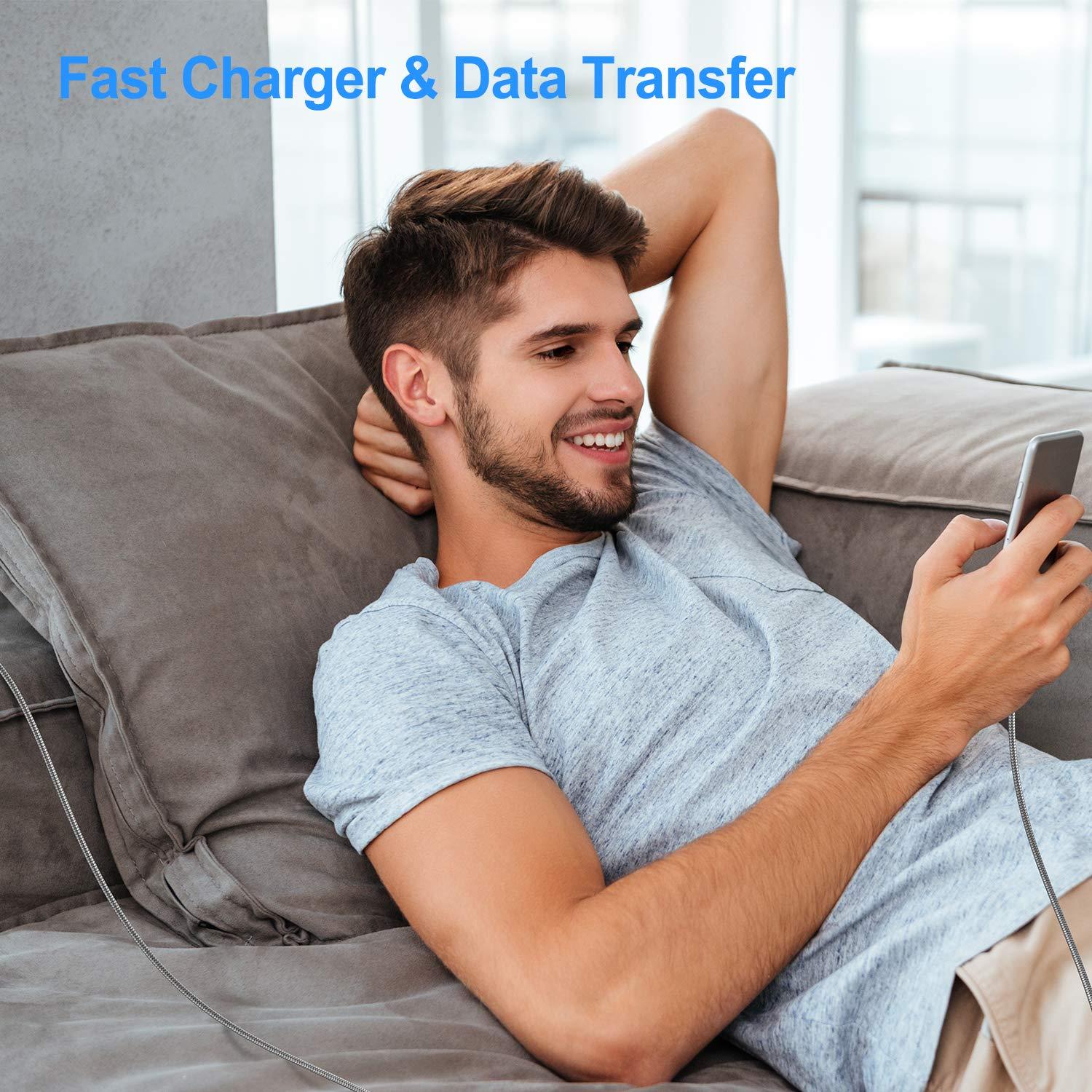 SMALLElectric Micro USB Cable 10ft Android Phone Charger 2-Pack Extra Long Nylon Braided Fast Durable Charging Cord for Samsung Galaxy S7 S6 Edge J7 S5,Note 5 4,LG,HTC,Sony,Xbox One, PS4,Kindle,MP3,Tablet(Gray)