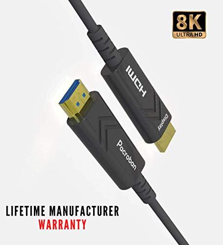 Pacroban Pacroban 8k Hdmi 2.1 Fiber Optic Cable 150 Ft, Ultra High Speed 48gbps, Supports 8k@60hz, 4k@120hz, Dynamic HDR,High Compatible with Projector, Monitor & TV, Cl3 Rated in-Wall Safe