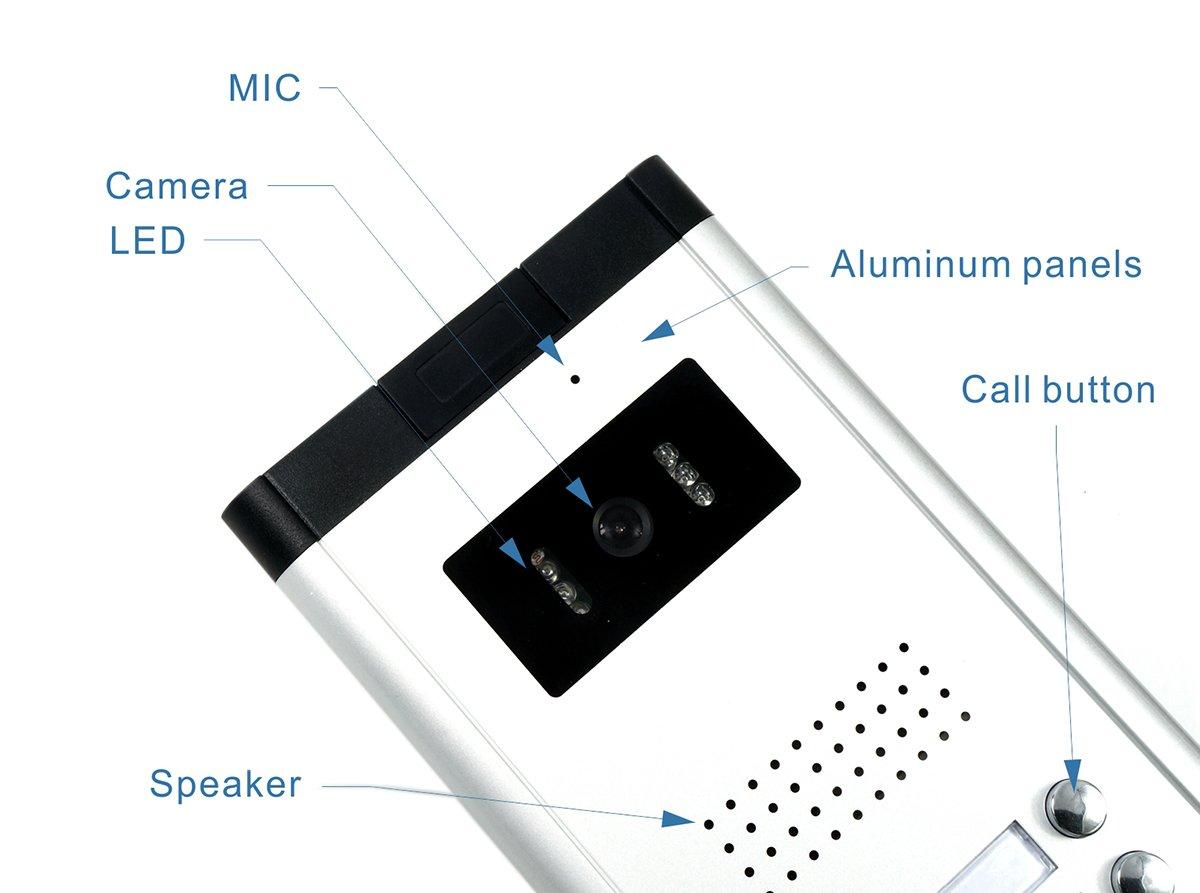 AMOCAM AMOCAM Apartment Video Intercom System, 4 Household Video Doorbell Kits, Wired 7 Inches Monitor, IR Outdoor Camera Support Monitoring, ID Unlock, 2 Way Intercom, 1- Camera and 4-Screen