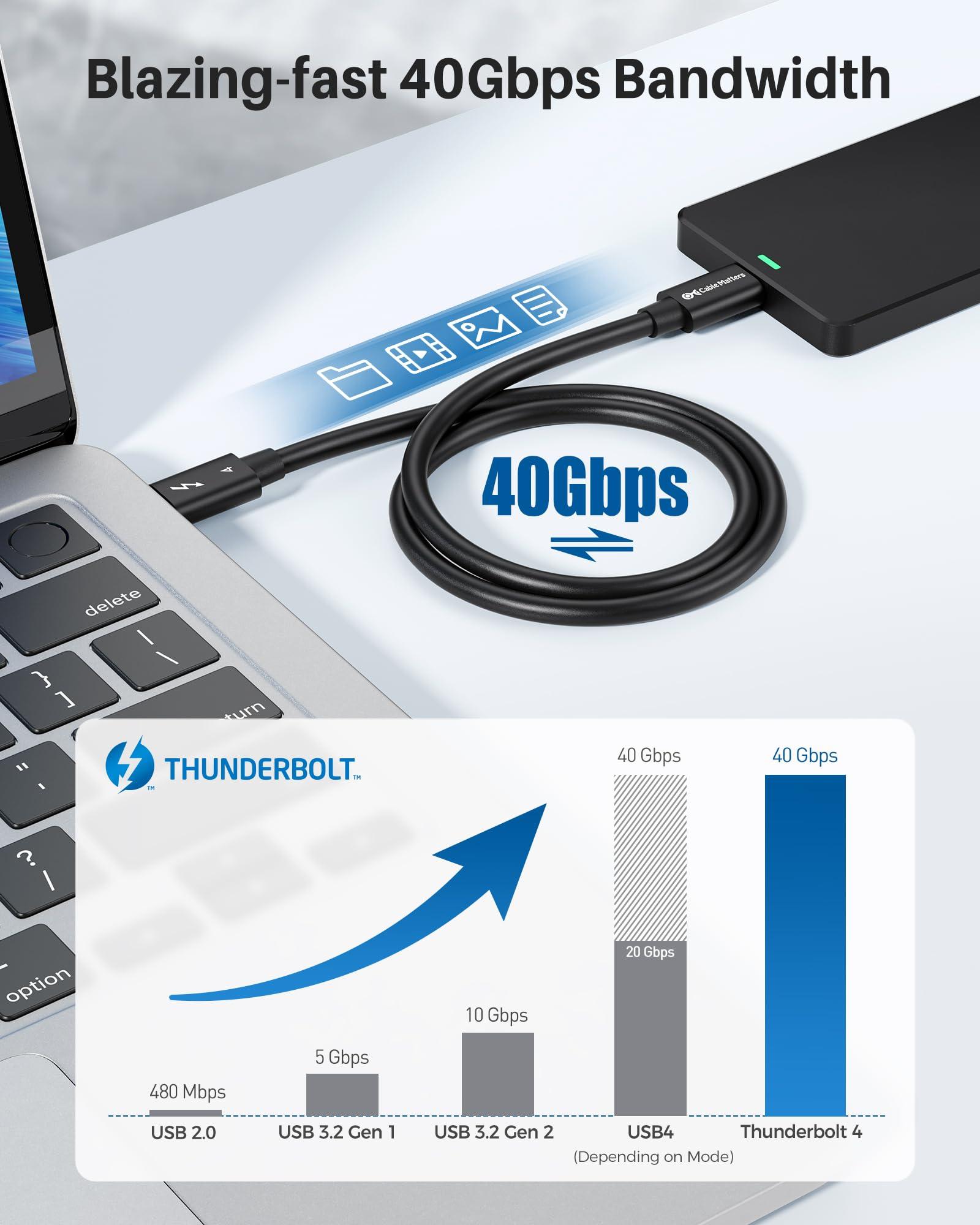 Cable Matters Cable Matters [Intel Certified] 40Gbps Thunderbolt 4 Cable 3.3ft with 8K Video and 240W Charging - 1m, Compatible with USB4, Thunderbolt 3 Cable and USB-C
