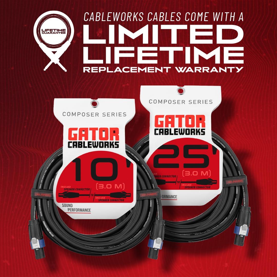 Gator Cableworks By Gator Cases Composer Series Deluxe 50 Foot Twist Lock Connector to Twist Lock Connector Speaker Cable; (GCWC-SPK-50-2TL)