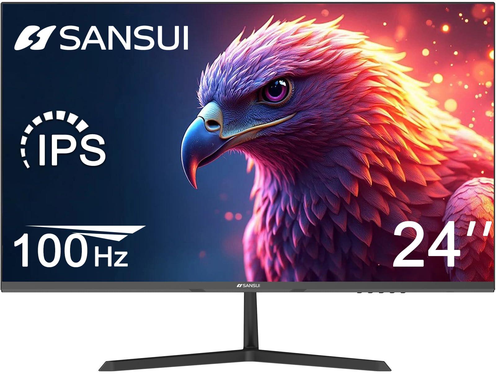 SANSUI SANSUI 24 inch Monitor, IPS Display Computer Monitor with Built-in Speakers, 100Hz Monitor VESA Mount with HDMI Inputs, FHD Monitor for Home Office (ES-24x3A HDMI Cable Included)