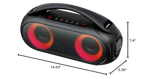 Supersonic IQ Sound IQ-3530RGB Portable Bluetooth Speaker with RGB Panel, IPX6 Water Resistant, TWS, Voice Control, Mic Input, FM Radio, USB, Line-in function, Rechargeable Battery - Perfect for any event