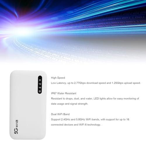 Wisoqu 5G Mobile Hotspot, 5G Router with Sim Card Slot, 5G Modem, Portable Wi Fi Device for Travel, Unlocked LTE Mobile Hotspot Wi Fi 6, 2.77Gbps, 6100mAh, for Phone Tablet