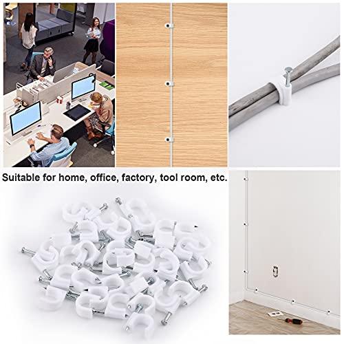 Marvelity 500pcs Cable Clips with Steel Nail in Cable Clips White 4mm 5mm 6mm 8mm 10mm Cable Wire Clips Cable Wall Clip Wire Staples Cord Clips for Wall Coaxial Cable Staples RG6 RG59 CAT6 RJ45 Wire Clips