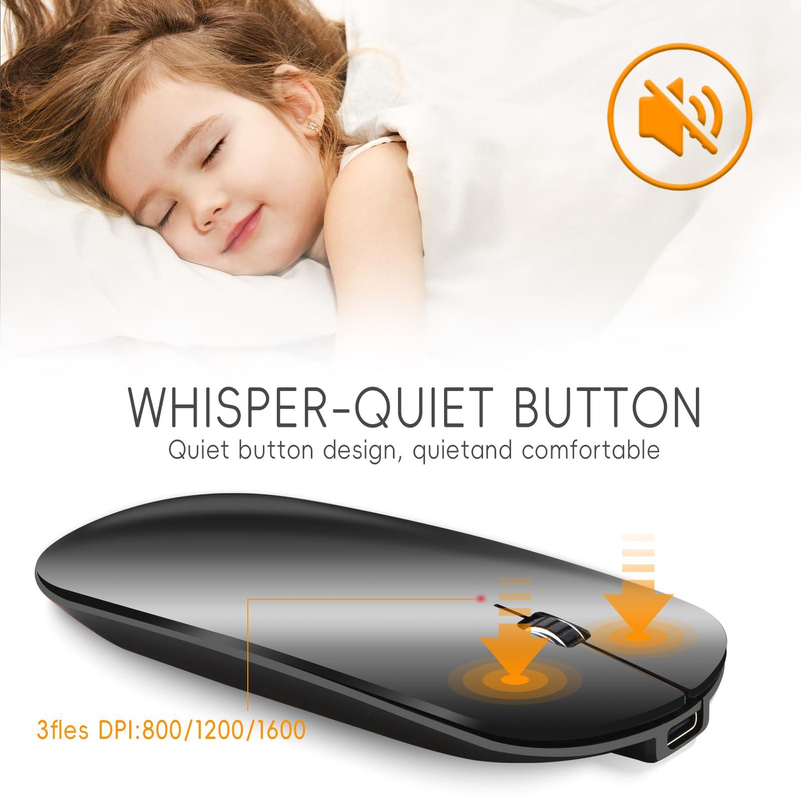 KANG RUI KANG RUI Bluetooth Mouse Slim Mini Portable Flat Travel Wireless Mouse Rechargeable t Ultra Thin Mice Quie Compatible with Laptop PC Notebook Tablet (Black)