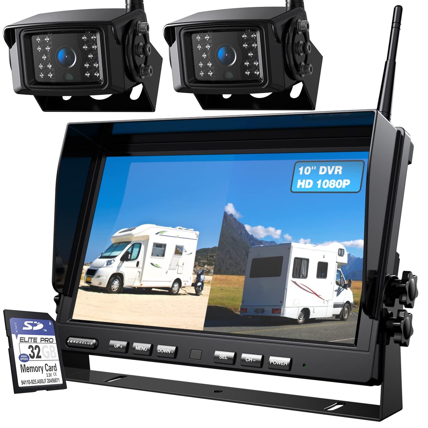 ZEROXCLUB ZEROXCLUB Wireless Backup Camera System with 7-Inch DVR Dual/Quad Split Touch Monitor BW702 + ZEROXCLUB 10'' 1080P Wireless Backup Camera System, 10 Inch DVR Wireless 2 Rear View Camera BW102 Bundles