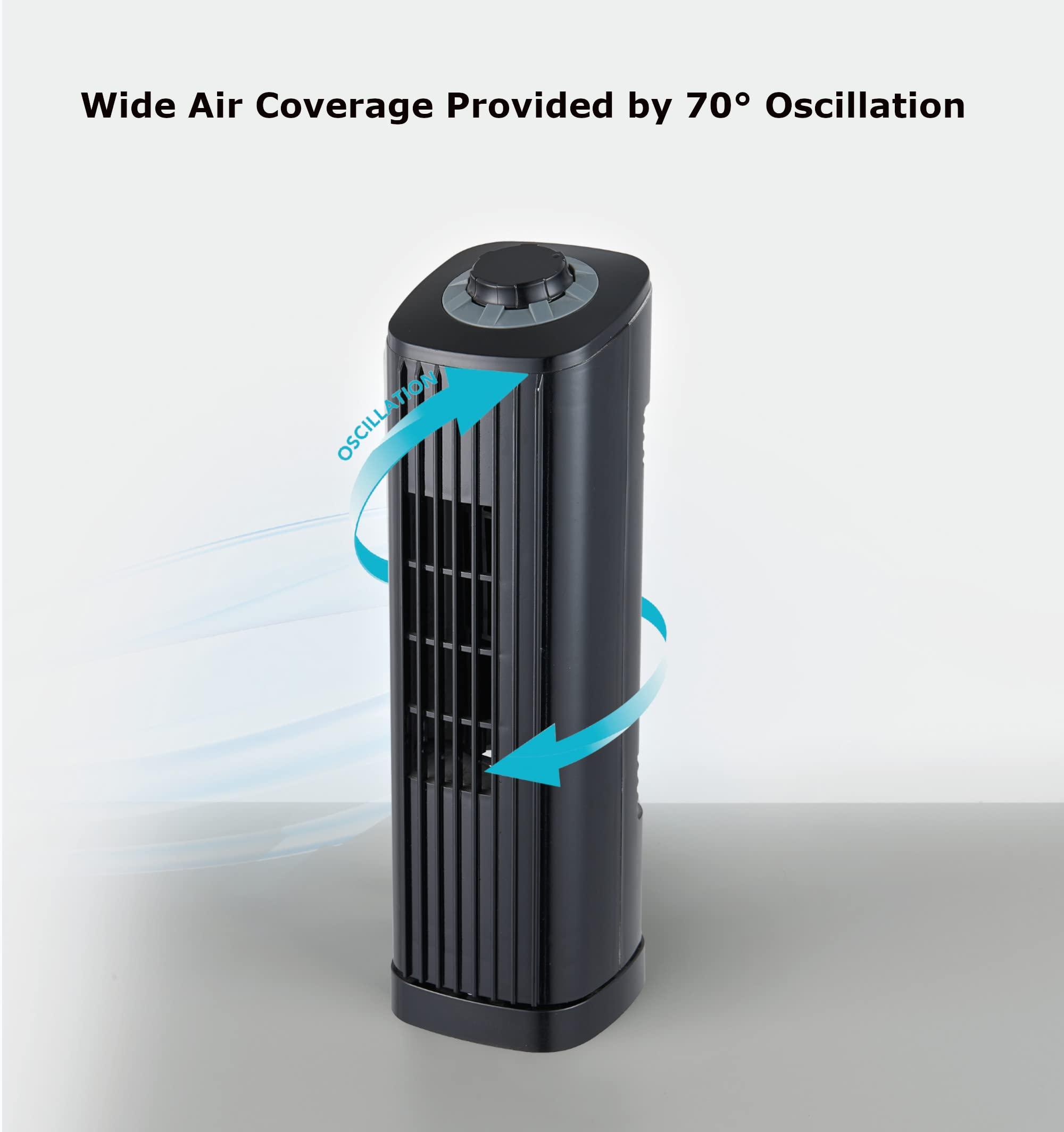 Optimus Optimus F-7348BK-F F-7348 3-Speed 50-Watt 14-in. Portable Ultra-Slim Desktop Oscillating Tower Fan (Black)