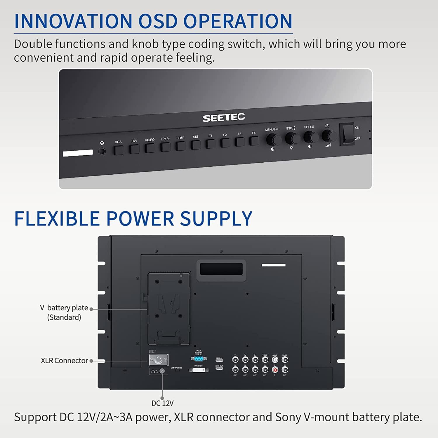 SEETEC SEETEC P173-9HSD-RM 17.3" 7RU Rack Mount Broadcast LCD Monitor Full HD 3G-SDI/HDMI with 19201080 3G-SDI HDMI AV YPbPr
