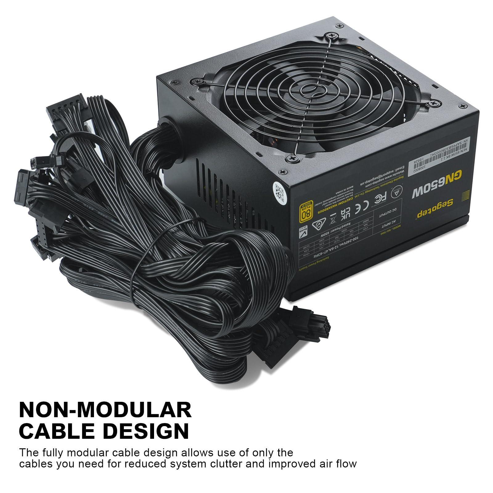Segotep Segotep 650W 80 Plus Gold Certified Non-Modular ATX Power Supply with 6+2 Pin Connectors PFC Protection and RoHS Compliance, 120mm Silent Fan Gaming PSU GN-650 Black