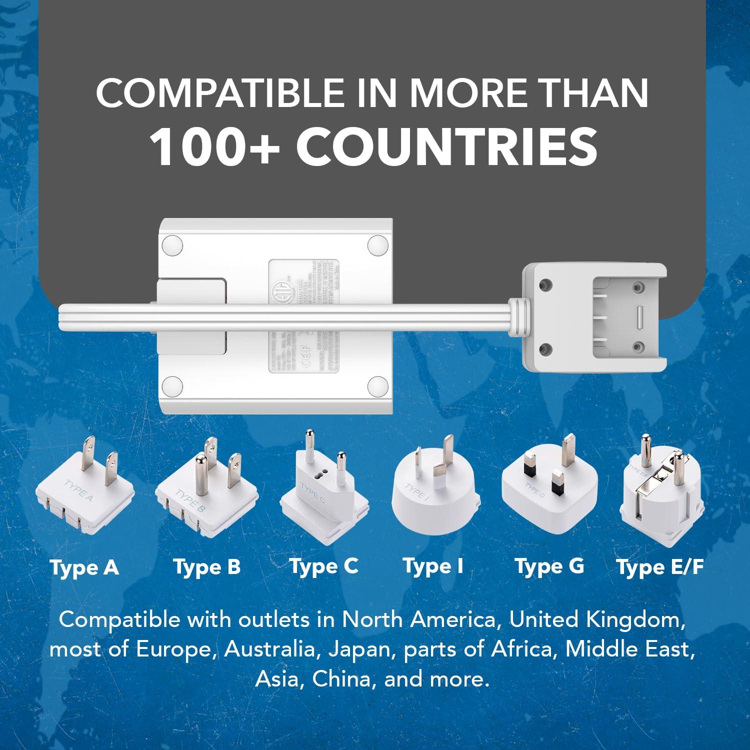 OREI OREI World Travel Plug Adapter M8 Max, 3 USB + Pd 18W USB-C Input - 2 USA Outlets - Attachments for Europe, Asia, China, Japan, Africa - Perfect for Cell Phones, Tablets, Cameras and More