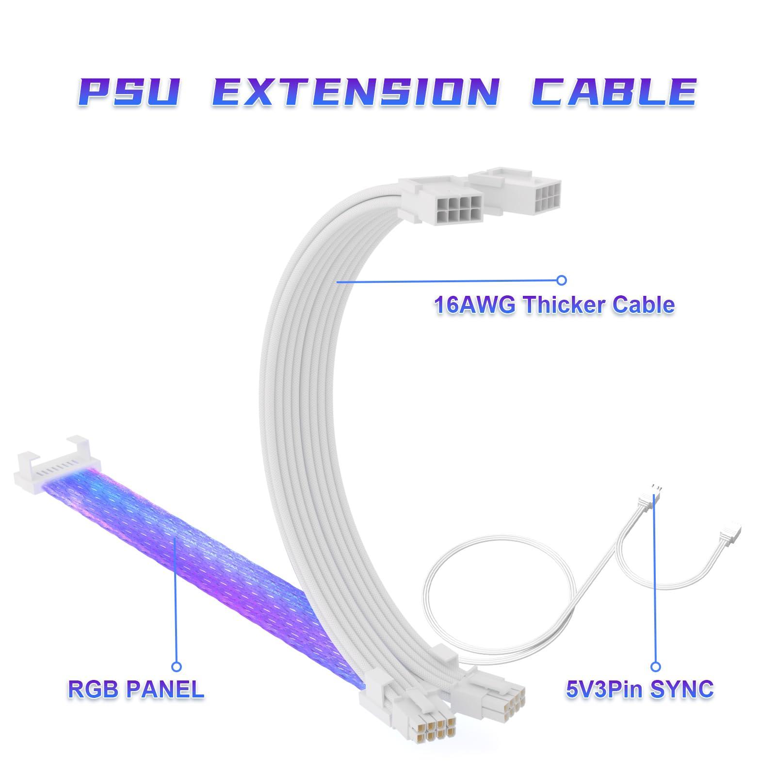 Sirlyr Sirlyr RGB PSU Cables,Full White ARGB GPU Power Supply Cable 3 * 8(6+2) Pin,Strimer Extension Cable Kit 5V 3Pin Synchronized,Customed White PC Chassis (White Connector)