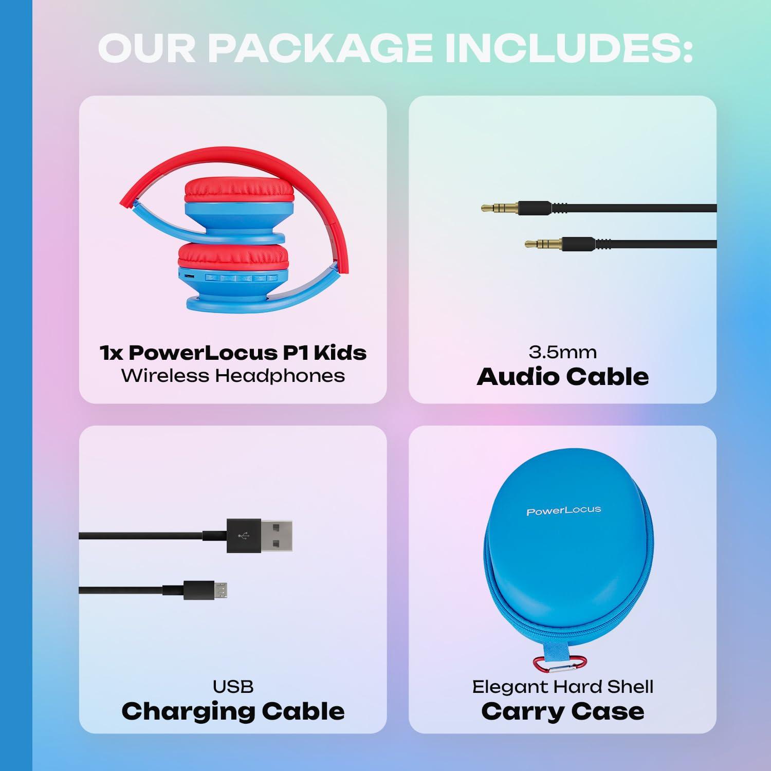 PowerLocus PowerLocus Bluetooth Headphones for Kids, Wireless Foldable Headphones Over Ear, Headphone with Microphone, 85DB Volume Limit, Wireless and Wired Headset with Micro SD, FM for Cellphones, Tablets, PC