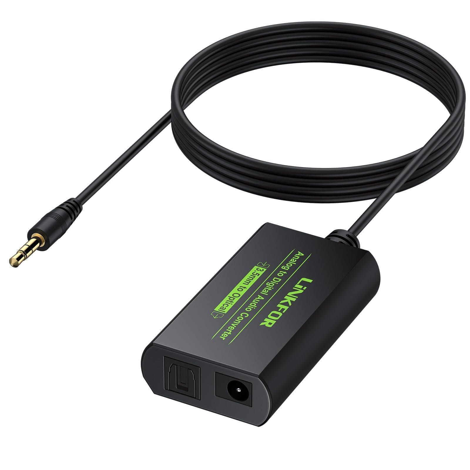 LiNKFOR LiNKFOR 3.5mm to SPDIF Converter Analog to Digital Audio Adapter for Enhanced Sound Toslink Optical Output 3.5mm to Optical with Optical Cable for Amplifiers & Soundbars