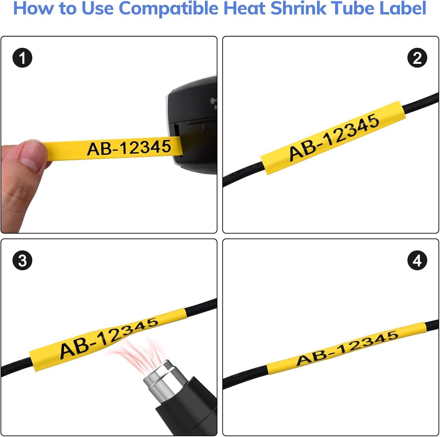 Cruxer 8 Pack Compatible with Dymo Rhino Heat Shrink Tube Labels 18056, 1/2" x 4.9' 12mm 1.5m Work with DYMO Rhino 4200 5200 6000 Industrial Label Makers, 18056 Heat-Shrink Label Tape Black on Yellow