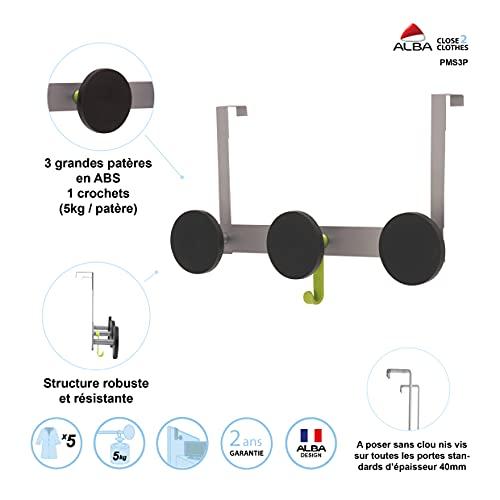 Alba Alba Over The Door Triple Coat Hook, Silver with Black Pegs (PMS3P)