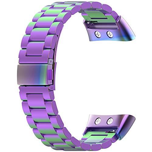 Bangyee Compatible with Garmin Forerunner 45, Forerunner 45S Watch Bands for Women Men, Stainless Steel Metal Replacement Band Straps Wristbands Bracelet for Garmin Swim 2, Forerunner 45 (Purple)