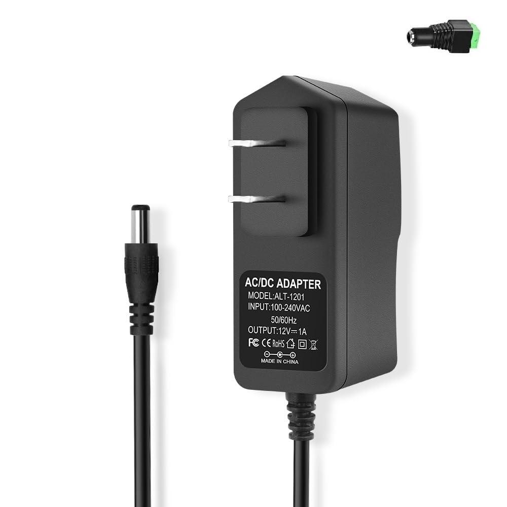 Arybroourd DC 12V 1A Power Supply 12W AC Adapter 100-240V 50-60Hz Wall Adapter AC to DC 12 Volt 1 Amp Transformer & 1 Tip, Power Cord Tip Size 5.5mm x 2.5mm