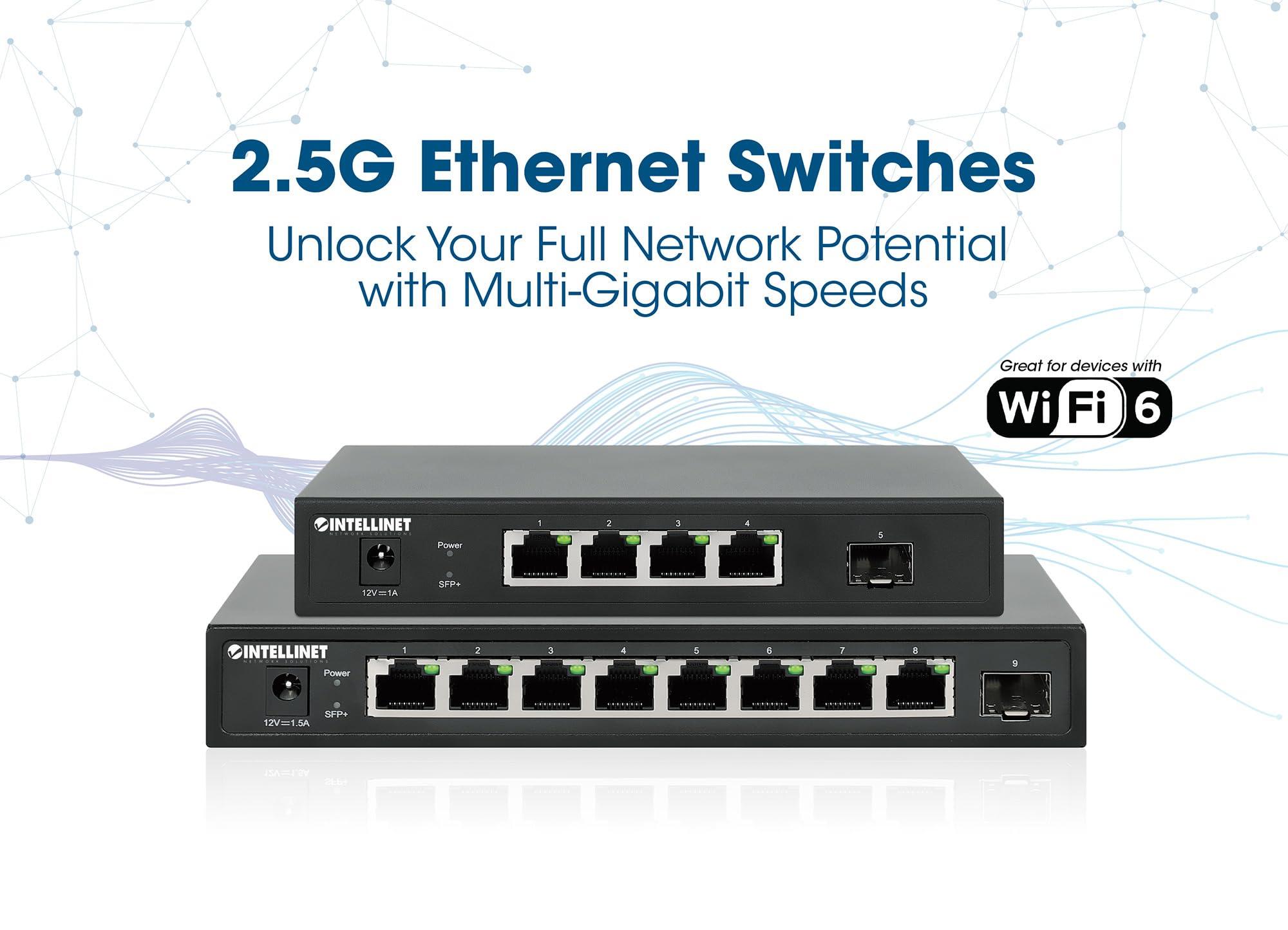 Intellinet Intellinet 9-Port Switch with 8 x 2.5G Ethernet Ports and 1 SFP+ Uplink - 60 Gbps Switch Fabric/Switching Capacity, Fanless, Wall-Mountable 3 Yr Mfg Warranty 562096