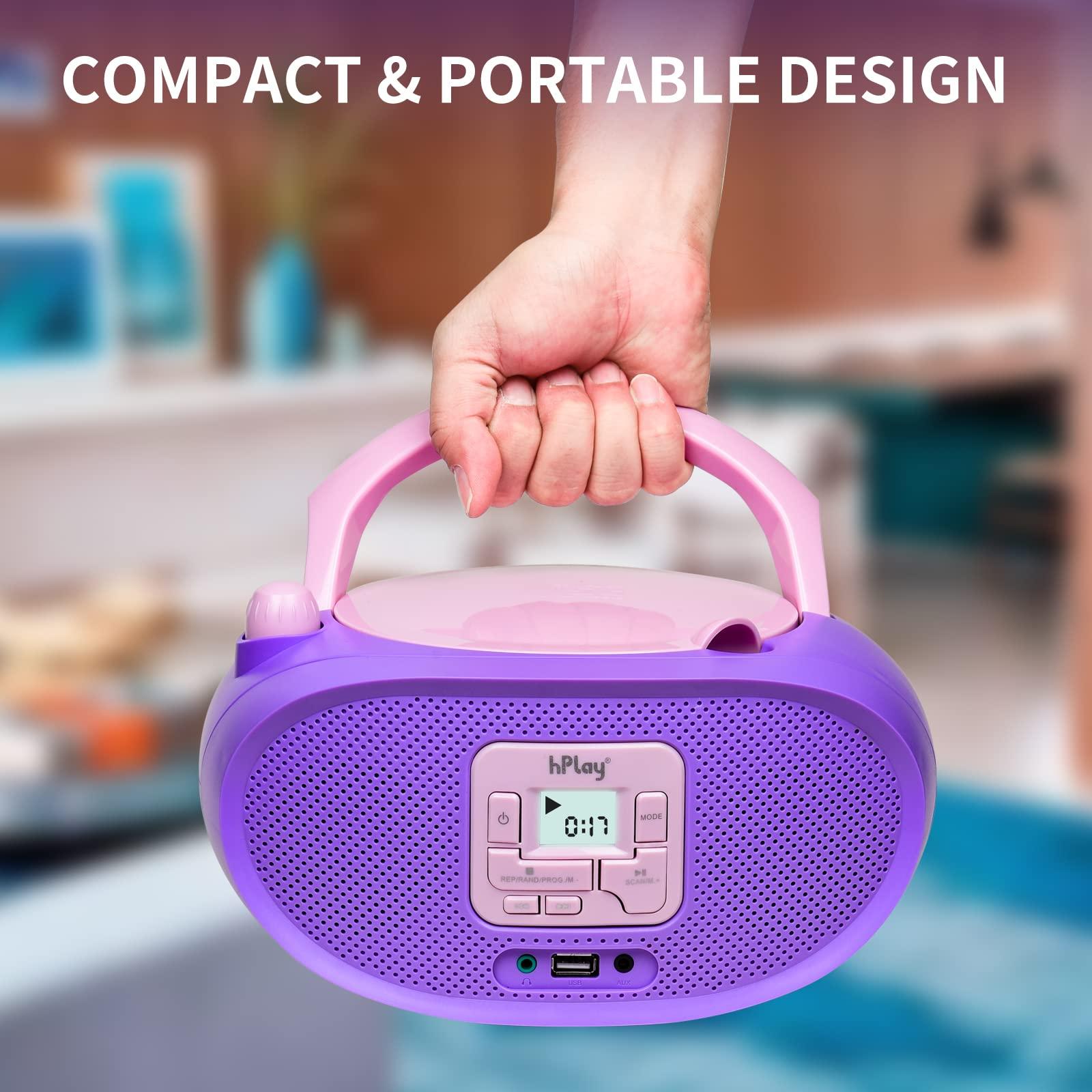 hPlay hPlay Gummy GC04B Portable CD Player Boombox with Digital Tunning FM Stereo Radio Kids CD Player Bluetooth USB LCD Display, Front Aux-in Port & Headphone Jack, Supported AC or Battery Powered- Violet