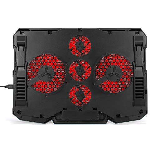 ENHANCE ENHANCE Cryogen Gaming Laptop Cooling Pad - Fits 17 in. Computer , PS4 - Adjustable Laptop Cooling Stand with 5 Quiet Cooler Fans , 2 USB Ports and LED Lighting - Slim Portable Design 2500 RPM (Red)