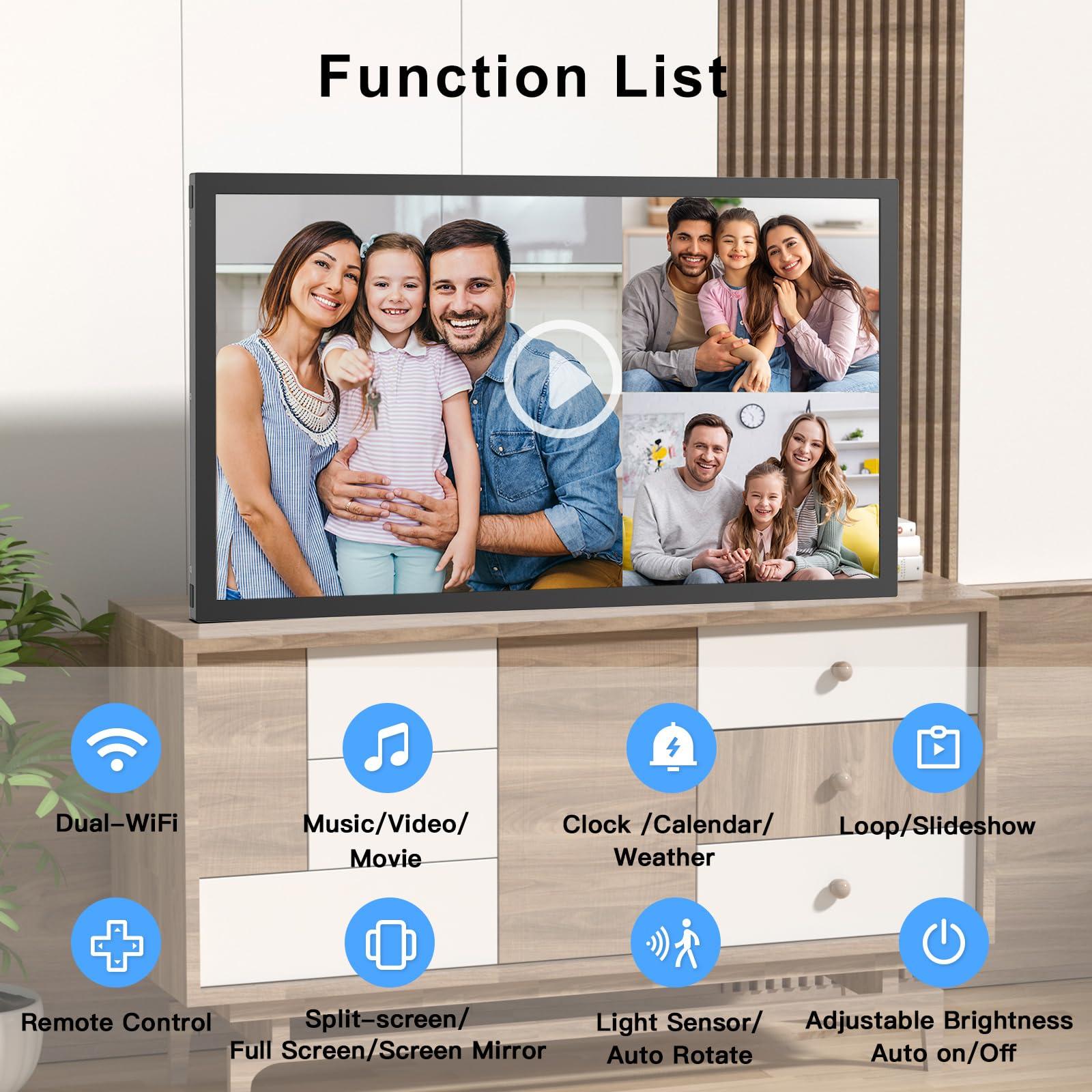 PWOSUN Large Digital-Picture-Frame 21.5" WiFi Photo-Frame - 32GB Digital Picture Frame FHD 1080P, Sync Phone, Light Sensor, Wall-Mounted, Share Photos Videos via App, Email, Free Cloud Storage