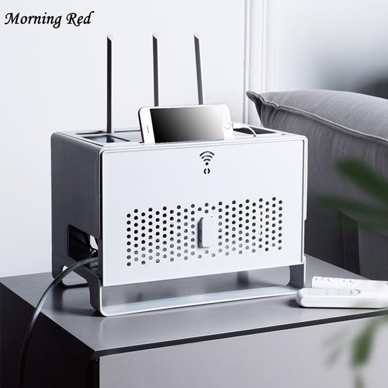 GERRIT Cable Management Box WiFi Router Storage Box Modem Router Cover Plastic Shelf Power Strip Cable Management Hider Rack Office Desktop Organizer Stand Cord Organizer (Color : Gris) (Color : Gris)