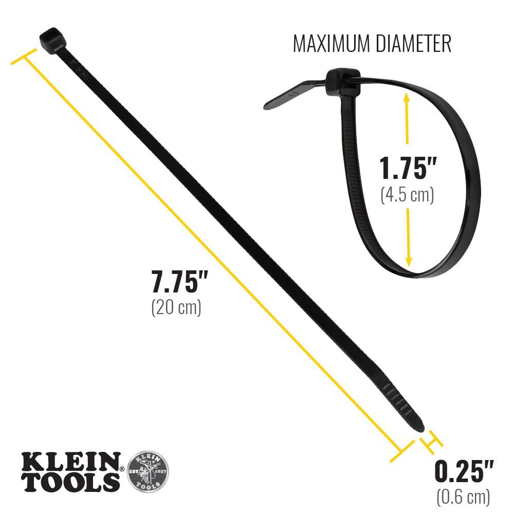 Klein Tools Klein Tools 450-200 Cable Ties, 50-Pound Tensile Strength, Heavy Duty Nylon Cable Zip Ties, Indoor / Outdoor Use, 7.75-Inch, Black, 100-Piece