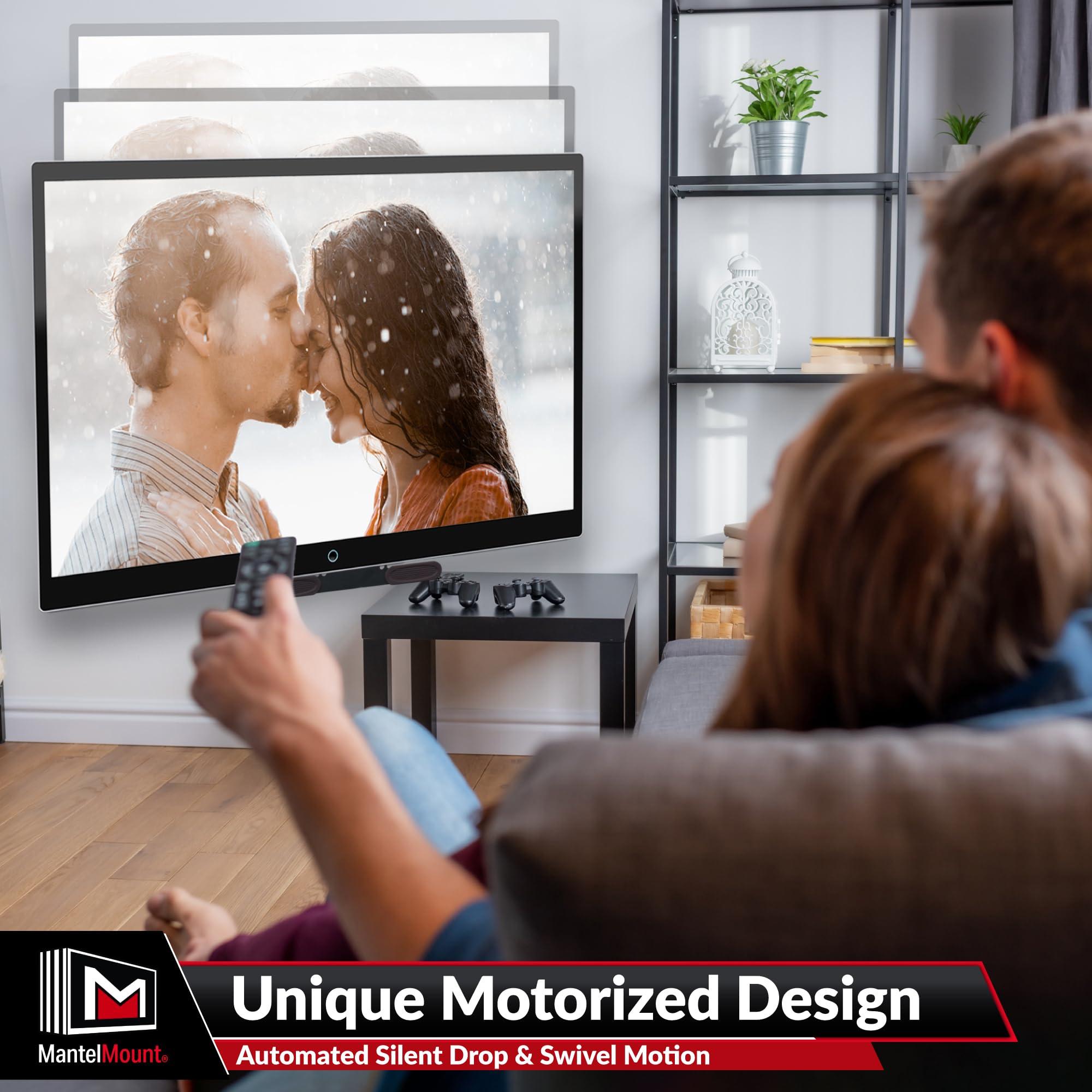 MantelMount MantelMount MM815 Motorized Remote Control Pull Down TV Mount with Automated Swivel | Above Fireplace Mount for TVs 45"-90" Up to 115 lbs | RF Remote Control & Favorite Memory Positions