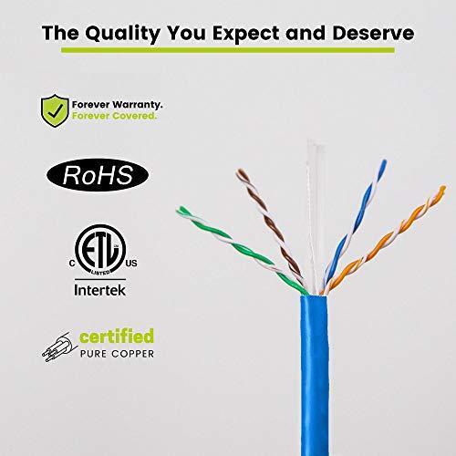 TRUE CABLE TRUE CABLE Cat6 Riser (CMR), 1000ft, Blue, 23AWG 4 Pair Solid Bare Copper, 550MHz, ETL Listed, Unshielded Twisted Pair (UTP), Bulk Ethernet Cable