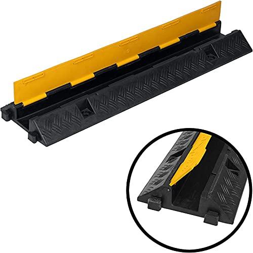 DOPORA Rubber Speed Bump Cable Ramp Hose Protector Driveway Modular Heavy Duty Bumps Garage Gravel Roads Asphalt Concrete 2-Channel 11000lbs Protective Wire Cord Traffic,96.9x35.3x6.7cm