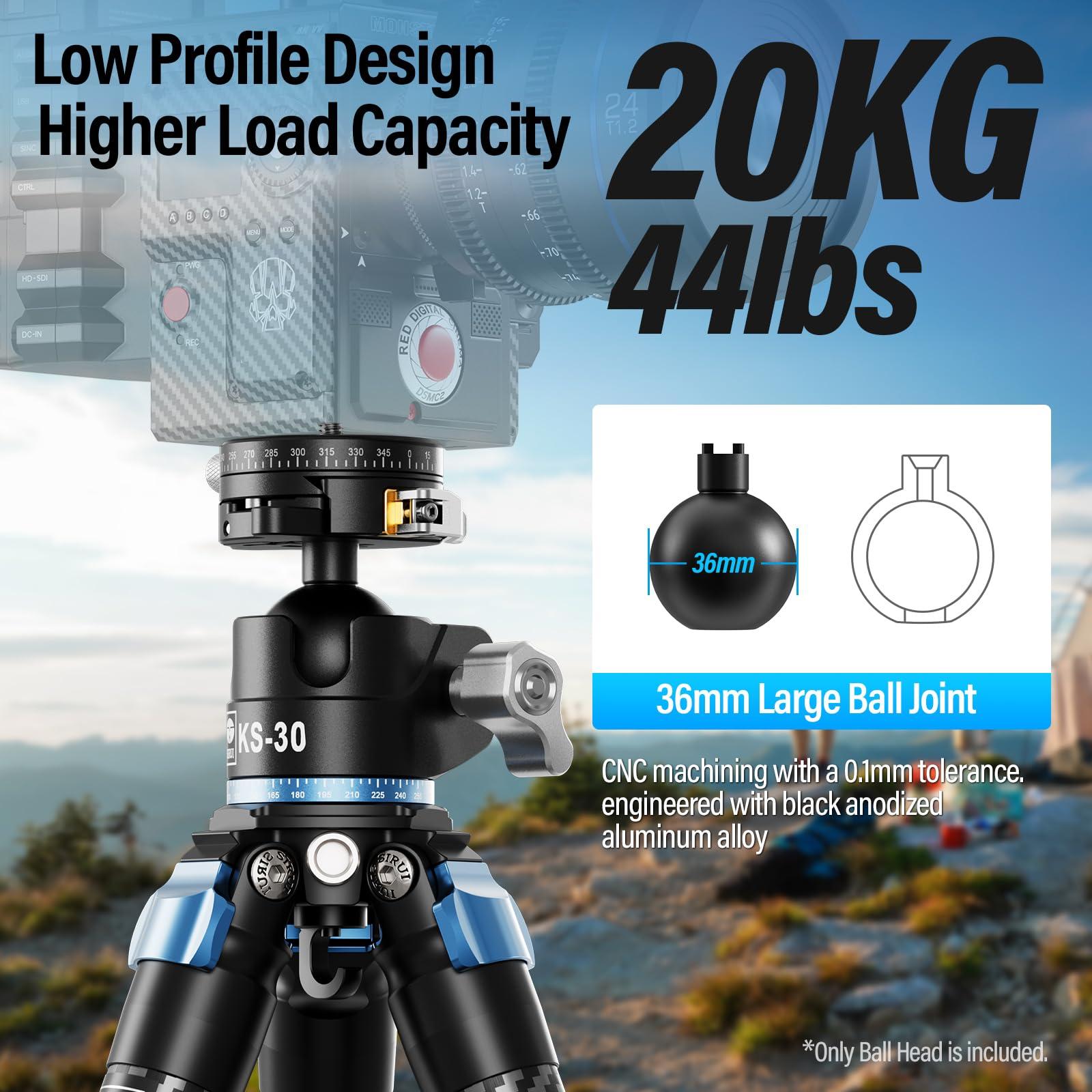 Sirui SIRUI 36mm Low Profile Ball Head KS-30, 360 Double Panoramic Aluminium Alloy Tripod Head for Camera, Camcorder, Professional Heavy Duty Ball Head for Tripod, Monopod, Camera Slider, Max Load 20KG