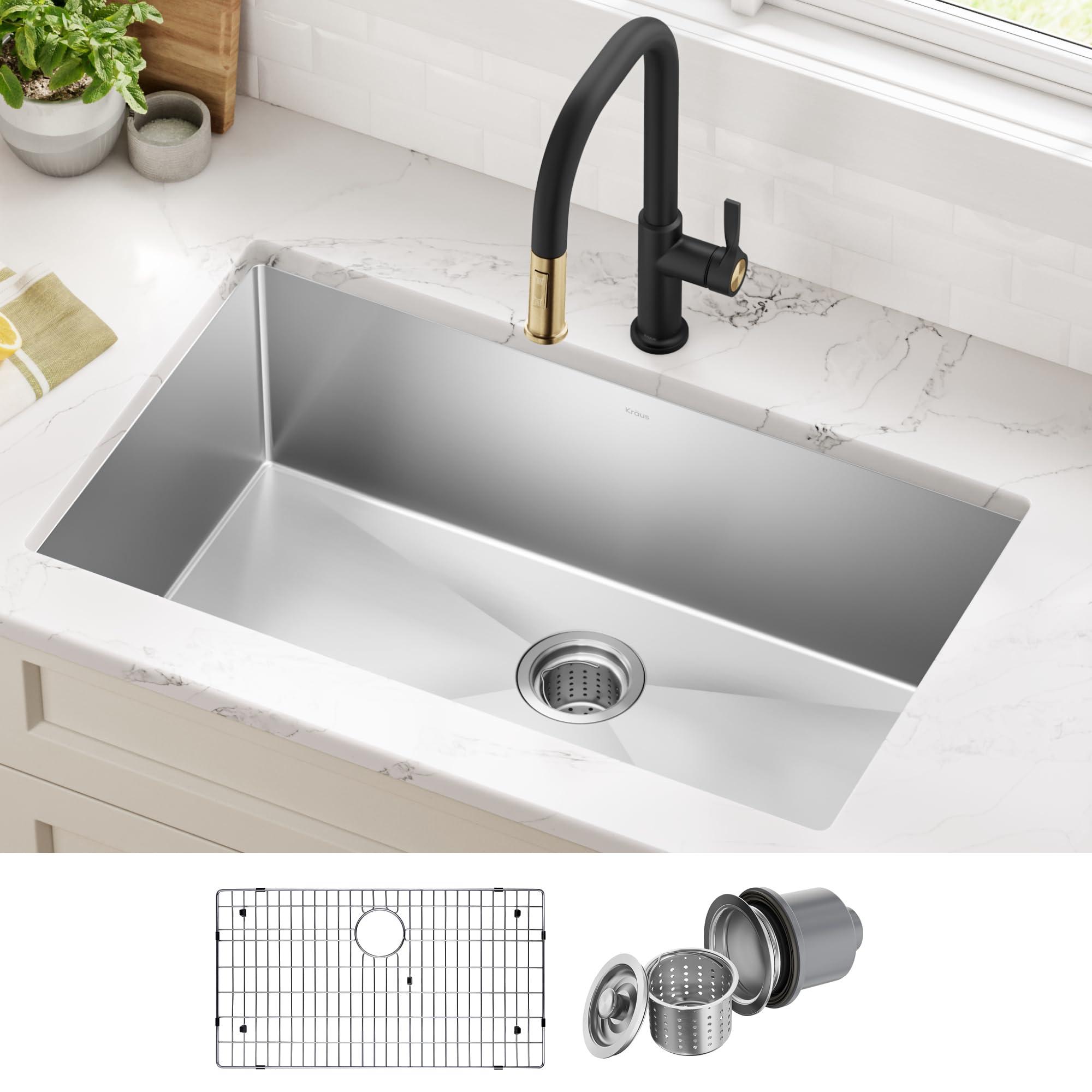 Kraus Kraus KHU100-32 Standart PRO 16 Gauge Undermount Single Bowl Stainless Steel Kitchen Sink, 32 Inch