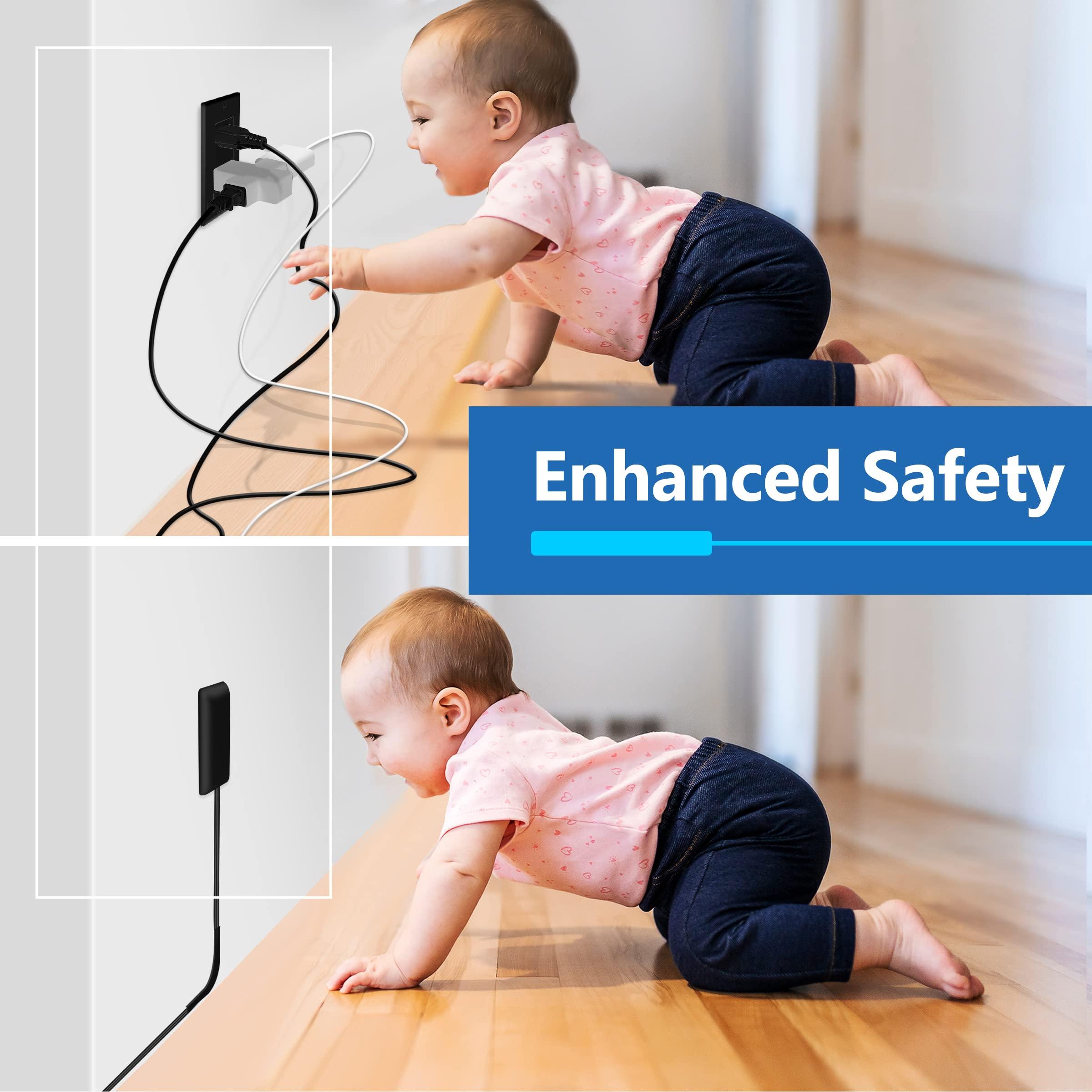 LIDER LIDER Flat-Face Outlet Extender with 3 Receptacles, Ultra-Thin Wall Plate Plug with Cord Extender and 3-Outlet Power Strip, 8ft Cord, LWE8-315-BK, Black