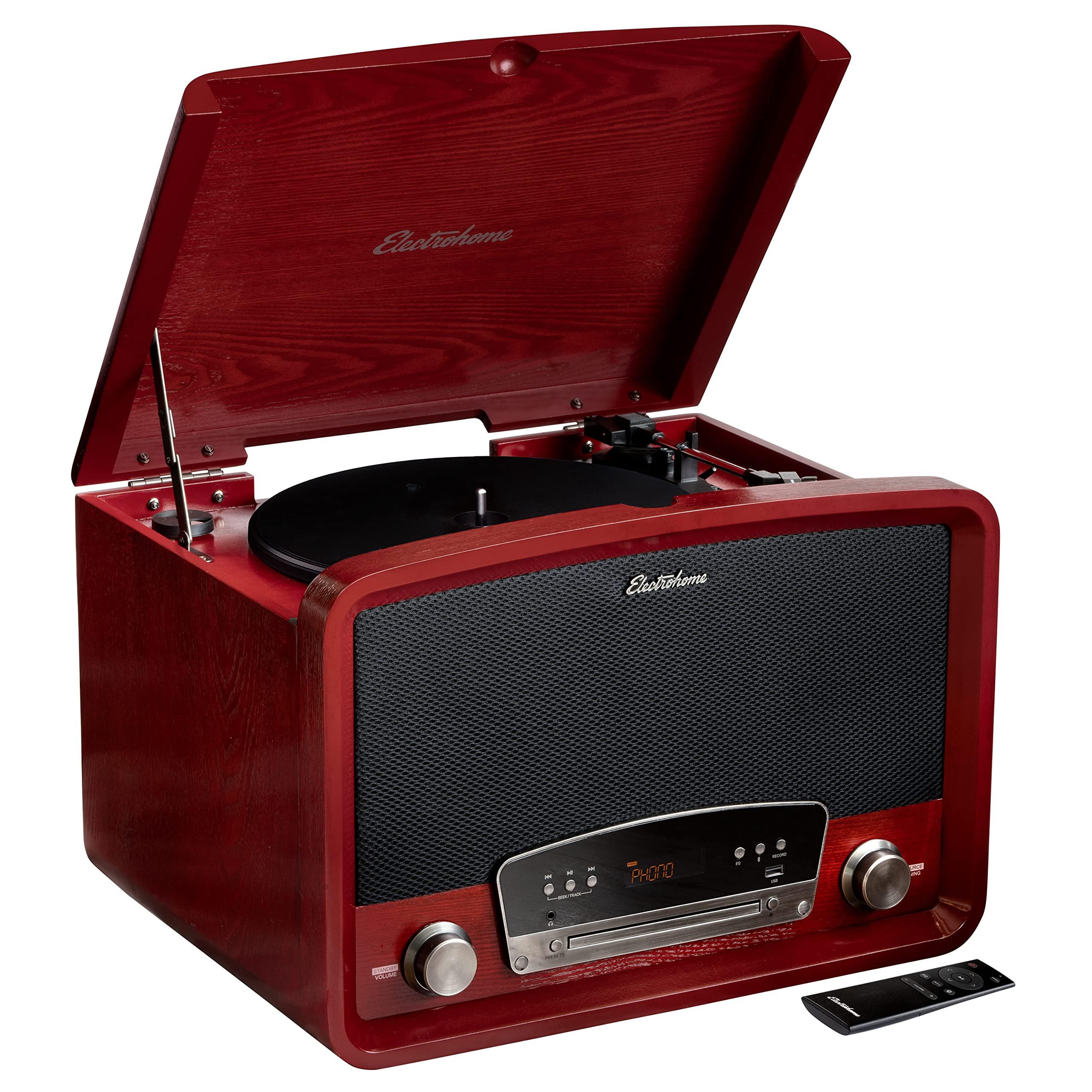 Electrohome Electrohome Kingston 7-in-1 Vintage Vinyl Record Player Stereo System with 3-Speed Turntable, Bluetooth, AM/FM Radio, CD, Aux in, RCA/Headphone Out, Vinyl/CD to MP3 Recording & USB Playback (RR75C)