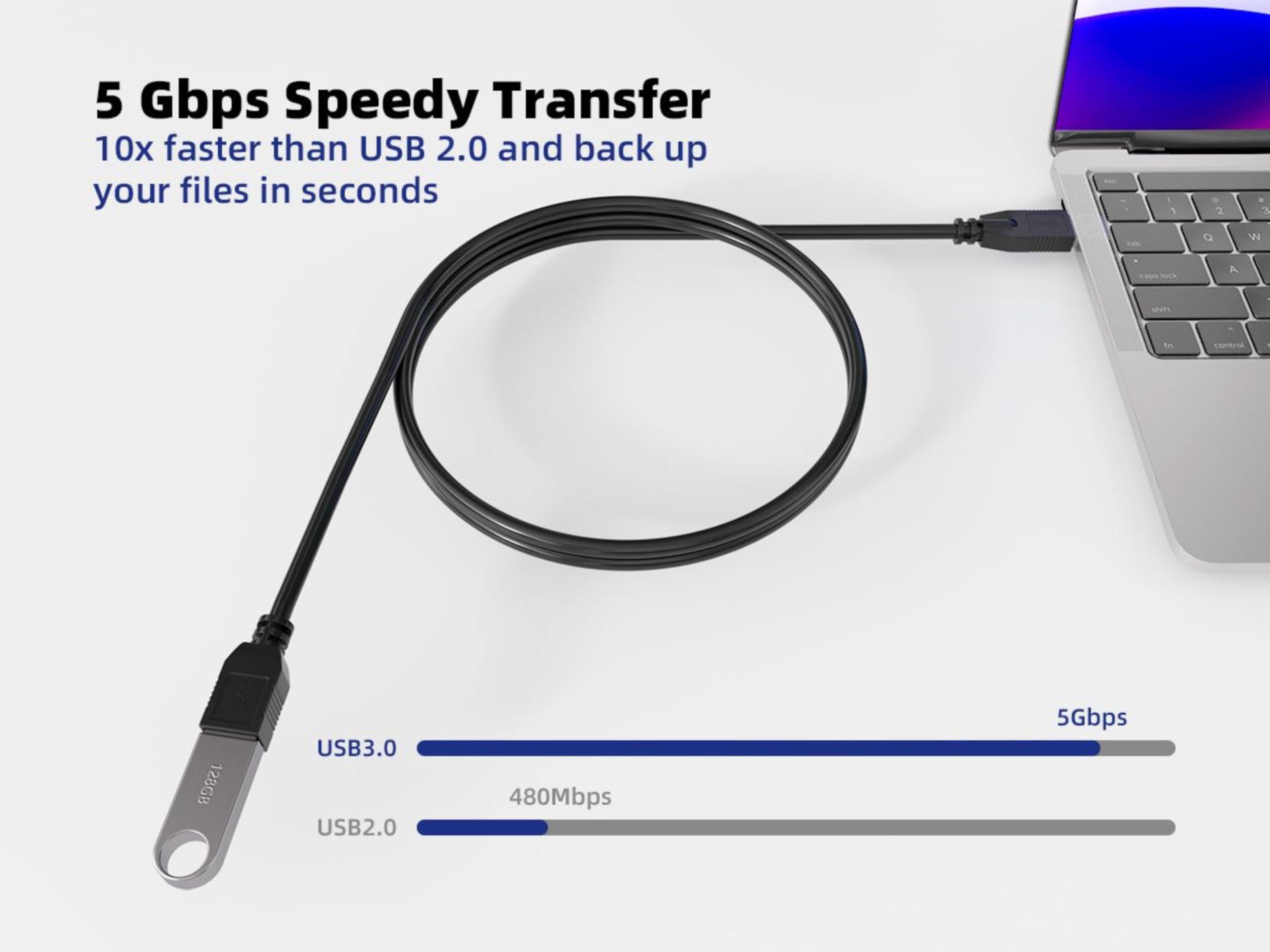 Cable Leader CableLeader 1ft SuperSpeed USB 3.0 Cable Type A to Type A Male to Female Extension Cable, Up to 4.8 Gbps Data Transfer for Keyboard, Mouse, PlayStation, Xbox, Flash Drive, Printer & More, Black