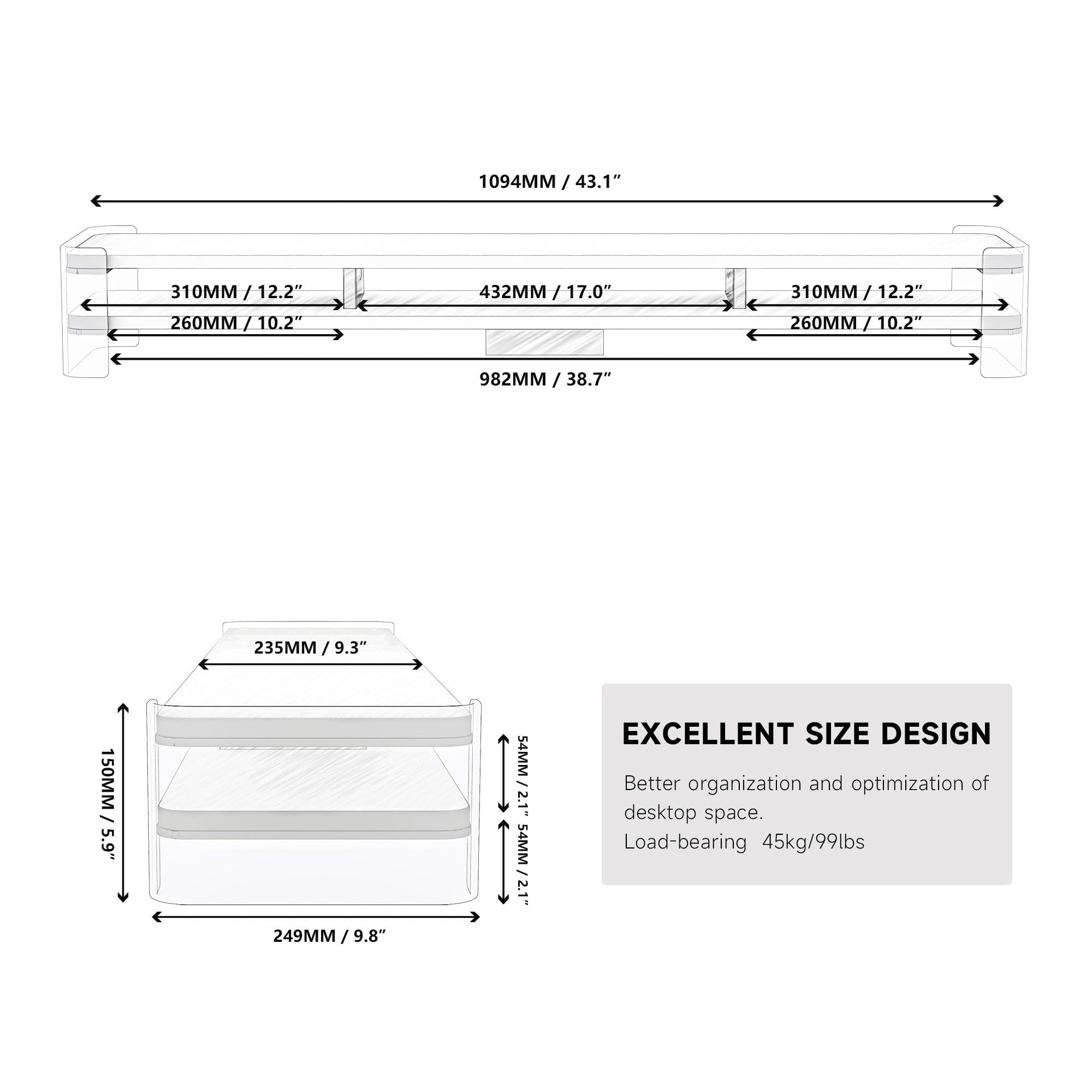 Fenge Fenge Acrylic Monitor Stand Riser, Clear Dual Acrylic Computer Monitor Stand for 2 Monitors, 2 Tier Wood Office Desk Storage Organizer for Laptop, Computer, TV Stand