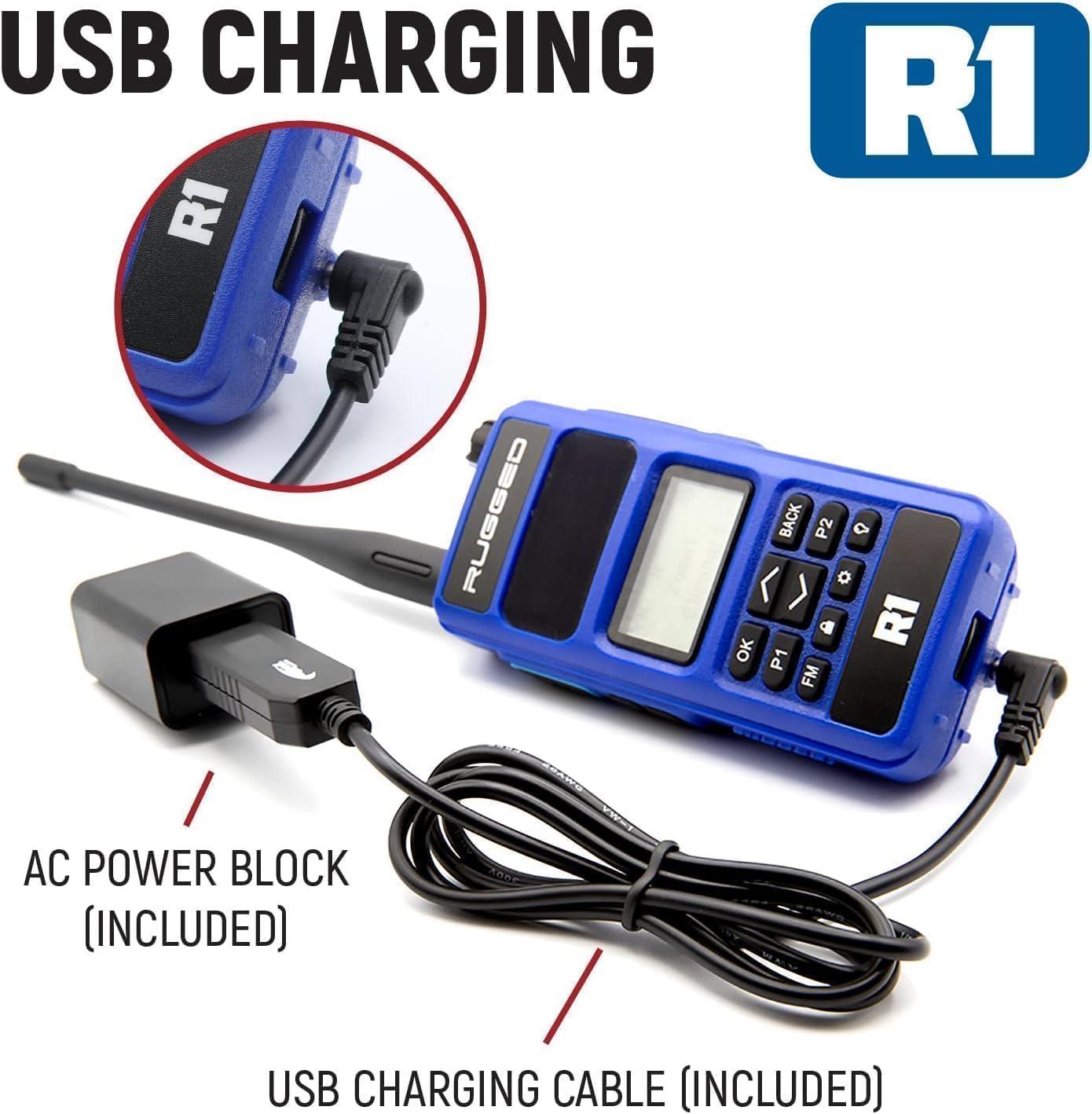 Rugged Radios Rugged Radios Two Way 5W Handheld Radio Walkie Talkie for Business Schools Churches Construction - Features Digital and Analog Capabilities Long Range Antenna Dual Band VHF UHF and USB Charger (R1)