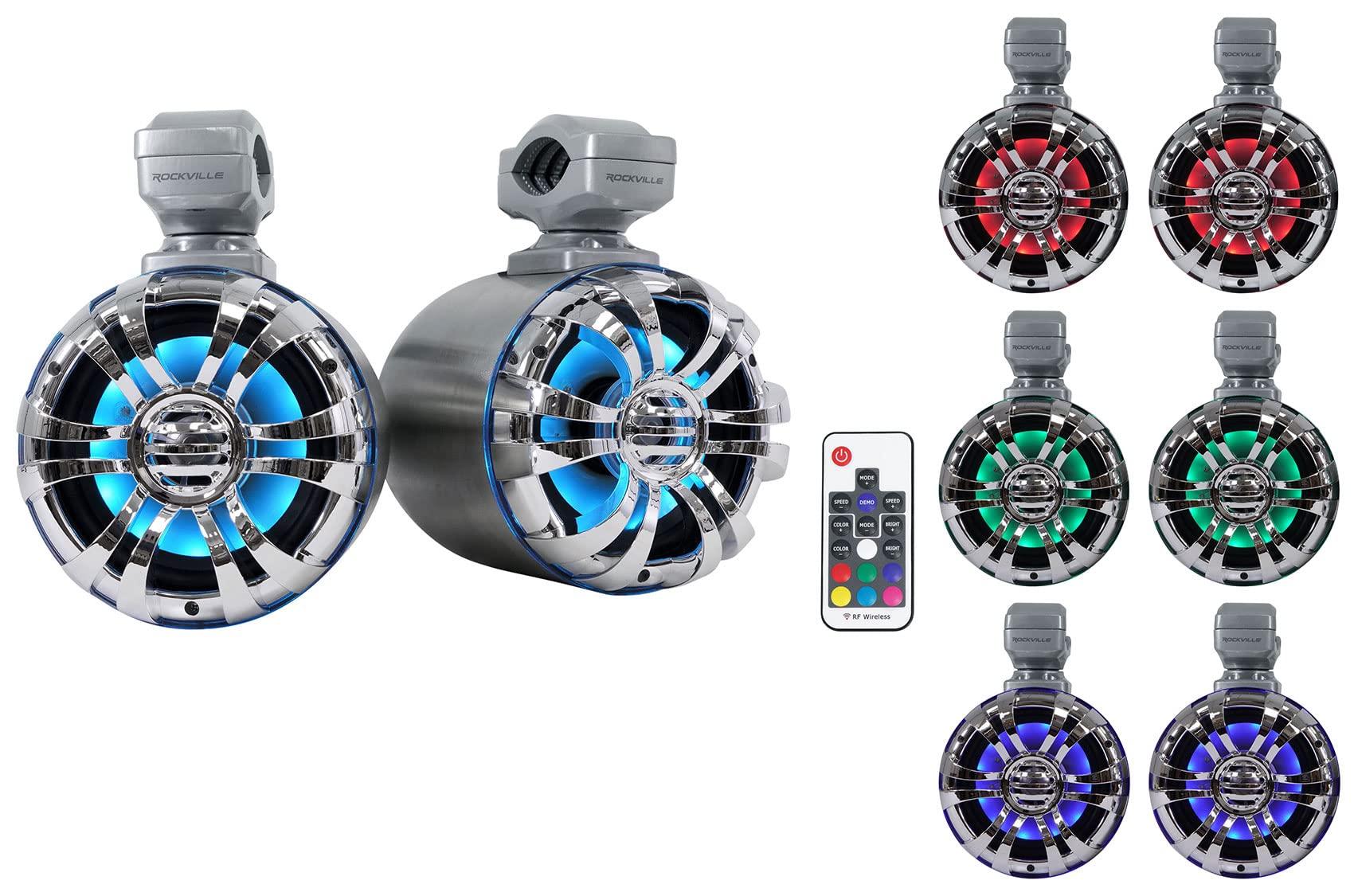 Rockville Rockville (4) WB50KLS Silver 5.25" 250w Metal Marine Wakeboard LED Tower Speakers