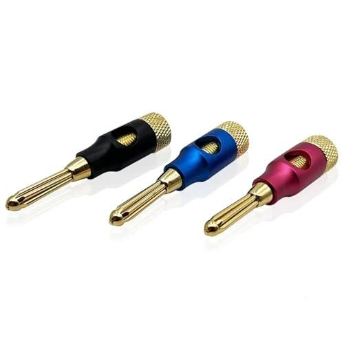 WUZDPRCJ 6PCS 4mm Speaker Banana Plugs Banana Connector 24K Copper Gold Plated 4mm Banana Jack Match with 4mm Binding Post (Color : Black 6Pcs)