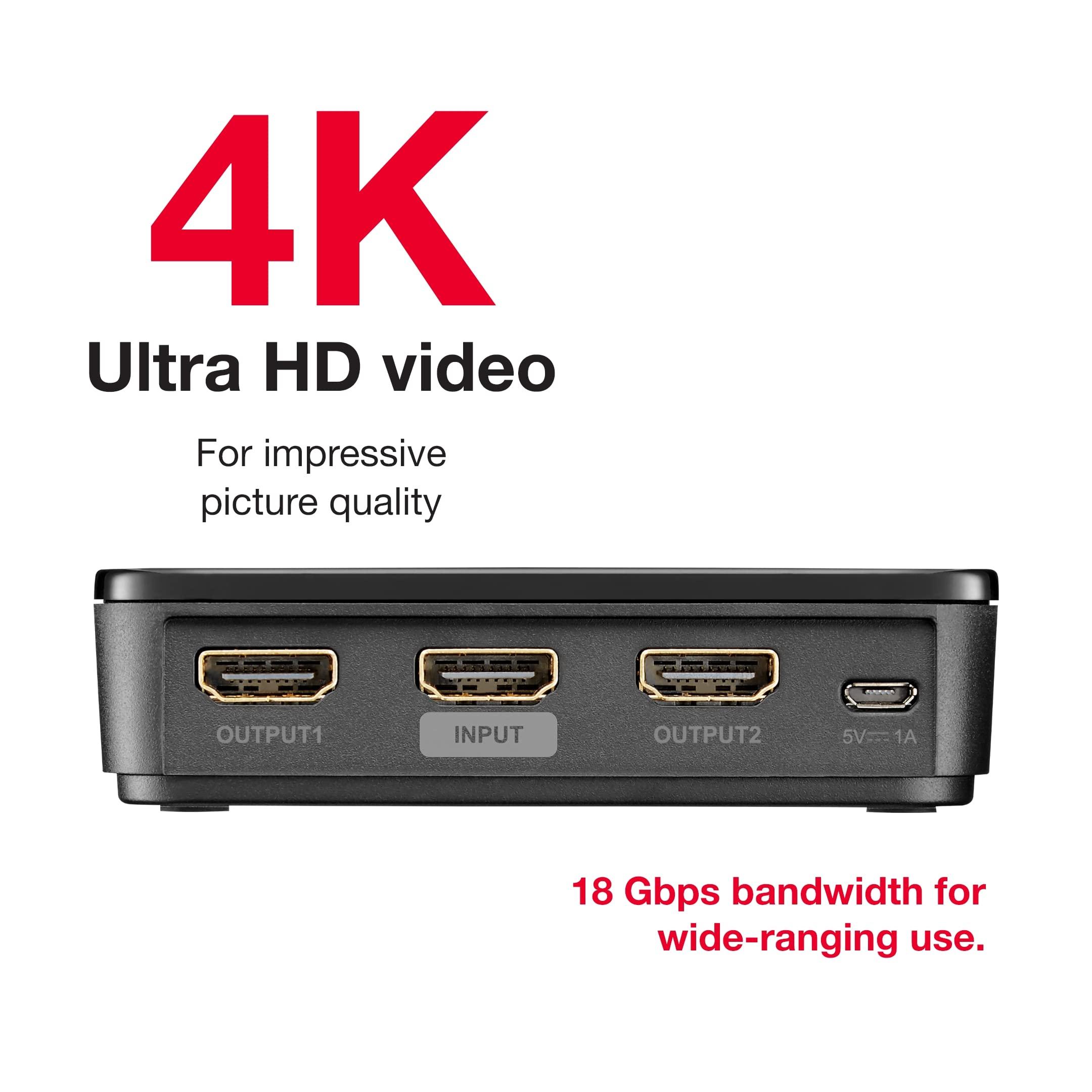 Rocketfish Rocketfish 2-Output HDMI Splitter with 4K at 60Hz and HDR Pass-Through - Dual HDMI Splitter with Easy Setup - HDMI Splitter Output Supports 2 HDMI Displays - Splitter with 4k & HDR Compatibility